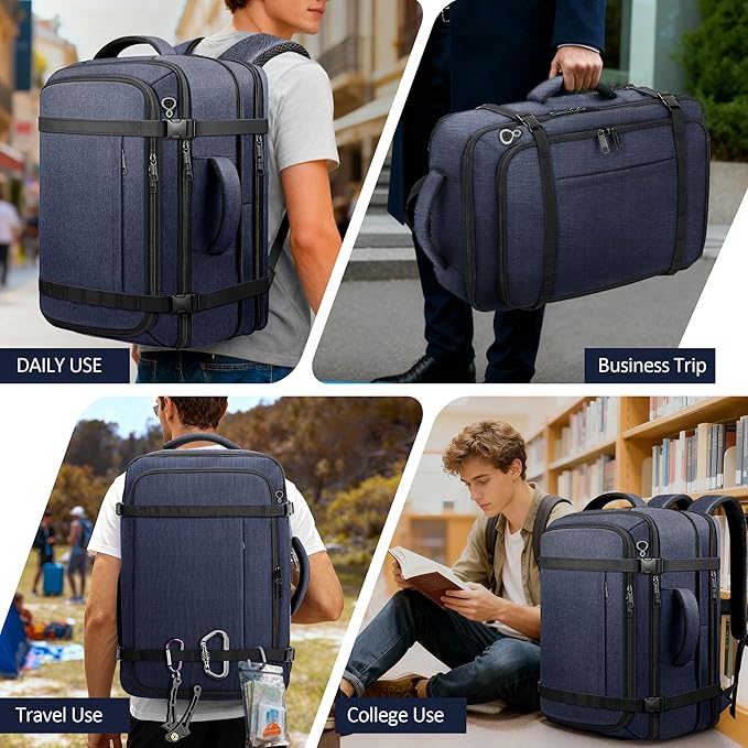 Flight Approved Travel Backpack with LifetimeWarranty,Expandable Carry on Backpack 40-50L with Cable Access Port,Fits 17.3"Laptop,Flight TSA friendly,Anti Theft Laptop Backpack Travel,Commuting,Blue