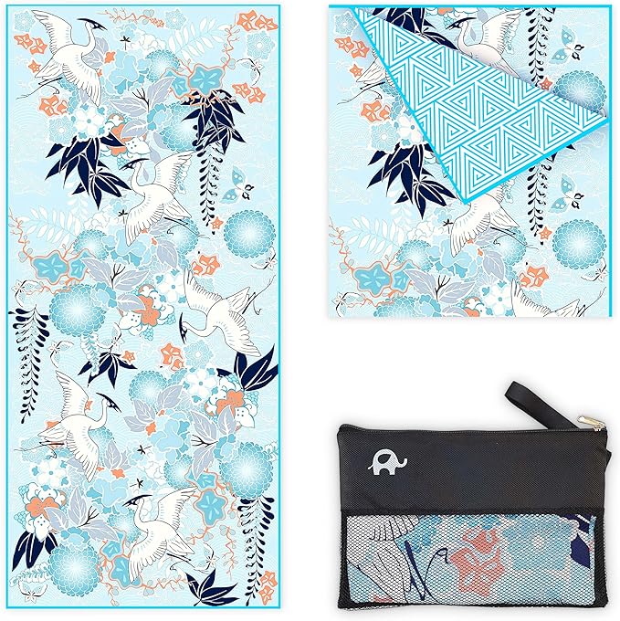 Quick Dry Towel Extra Large 78x35 Inch - Microfiber Beach Towel - Perfect for Beach, Travel, Swimming, Pool, Yoga, Hiking, Camping - Lightweight, Fast Drying, Compact for Adults (Kimono Blue)