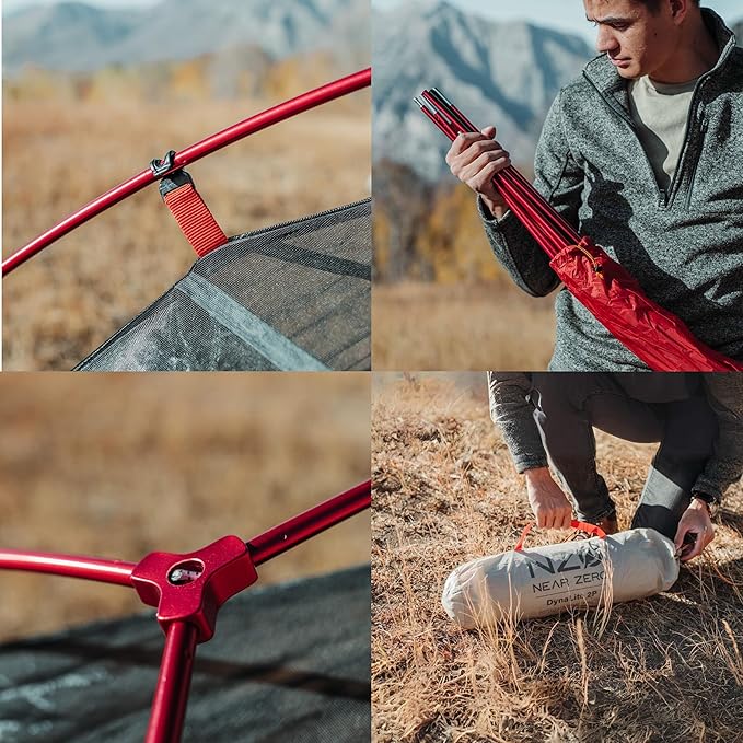 Near Zero 1-3 Person Ultralight Backpacking Tents, up to 2 Doors, 20D Ripstop Waterproof Sealed Nylon, Freestanding, Rainfly, 3 Season, with Lightweight Aluminum Frame. Easy Setup System