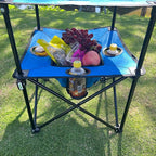 Portable Folding Camping Table with Cup Holders – Lightweight & Compact 2-Tier Outdoor Table with Storage, Ideal for Card Games, Snacks, Picnic, Tailgating & Camping (Blue + Black)