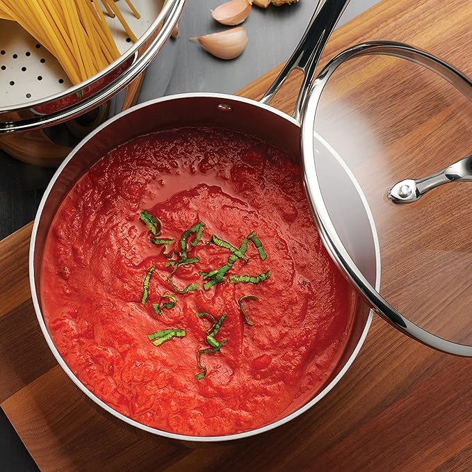 Tramontina Tri-Ply Clad Stainless Steel 3-Quart Sauce Pan with Glass Lid, Induction-Ready, Dishwasher-Safe, NSF-Certified, Made in Brazil