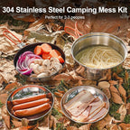 Odoland 10pcs Stainless Steel Camping Cookware Camping Pot and Pan Set with Portable Camping Stove Camping Mess Kit with Plates Bowls Forks Knives Spoons for Hiking Backpacking and Picnic