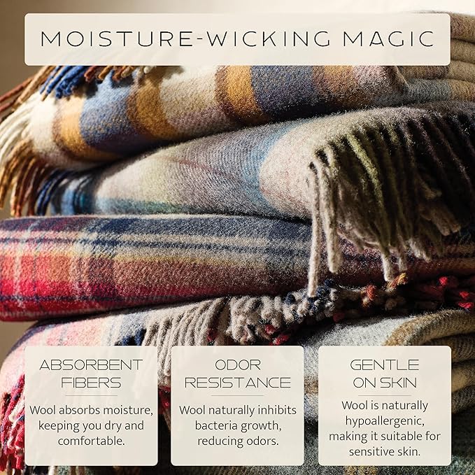 Pendleton Wool Blanket - Camping Blanket with Leather Strap Carrier - Plaid, Soft, Virgin Wool, Backpacking Blanket for Warmth and Comfort, Outdoor Adventures, Travel, Picnics, and Cozy Home Comfort