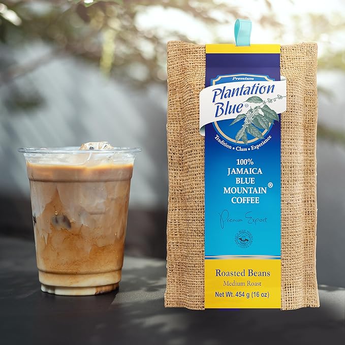 PREMIUM PLANTATION BLUE TRADITION CLASS EXPERIENCE 100% Jamaica Blue Mountain Coffee Medium Roasted Whole Beans (16oz)