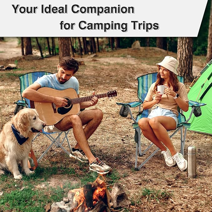 Camping Chair, Portable Folding Outdoor Chair with Arms, Cup Holder and Carry Bag