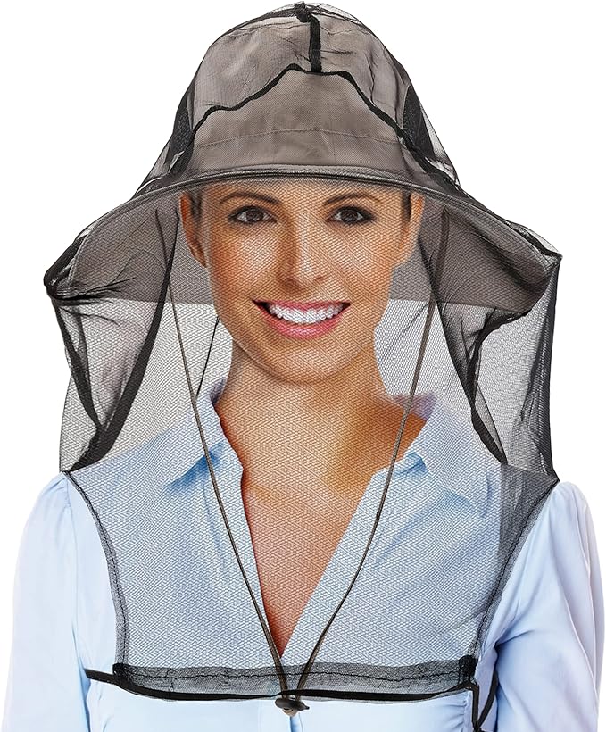 CozyCabin 3 Pcs Mesh Mosquito Head Net, Fully Covered Face Netting for Hats Head Mesh Protecting Net for Outdoor Hiking Camping Garden (Black/Gray/Begie-Large Set)