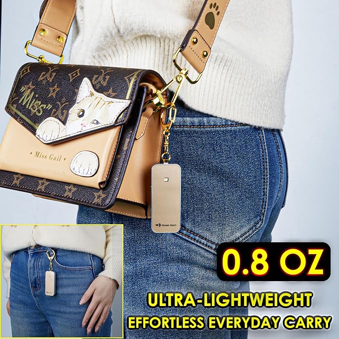 Ultrathin Personal Alarm Rainproof Ultra-Lightweight (0.8 oz) Bulky-Free Keychain Siren for Women, Students Safety. SOS Emergency 130db Hiking Alert Strobe Light. Replaceable Battery. Rose Gold