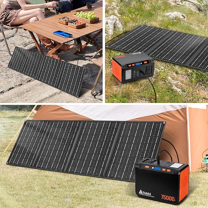Takki Solar Generator 277Wh Portable Power Station with Solar Panels 40W Included 450W Peak 110V Pure Sine Wave AC Outlet DC USB Ports for Camping Emergency Tent Outdoor Trip
