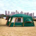 KTT Large Family Cabin Tent 10-12 Person,14.1X10X6.58ft,2 Rooms,3 Storage Pockets,2 Bay-Windows 3 Doors and 3 Windows with Mesh,Straight Wall,Waterproof,Double Layer,Big Tent for Outdoor,Camping