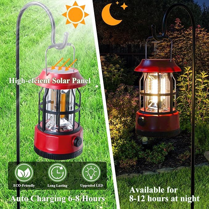 TRIROCKS Set of 8 LED Solar Camping Lantern Dimmable Rechargeable Lantern IPX3 Water-Resistant Portable Emergency Lights Outdoor Camping Lights for Camping Home Power Outage Hurricane Hiking (Red)