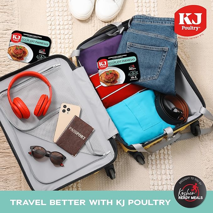 KJ Poultry Kosher Parve Ready Meals - Eggplant Parmesan, MRE Meals Ready to Eat, Halal, (1 Pack) Prepared Entree Fully Cooked, Shelf Stable Microwave Dinner Travel, Military, Camping, Emergency