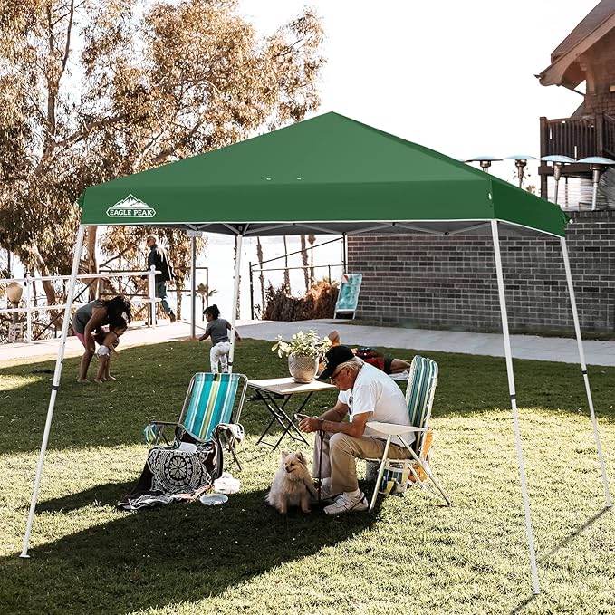 EAGLE PEAK 11x11 Slant Leg Pop-up Canopy Tent Easy One Person Setup Instant Outdoor Beach Canopy Folding Portable Sports Shelter 11' x 11' Base 9' x 9' Top (Green)