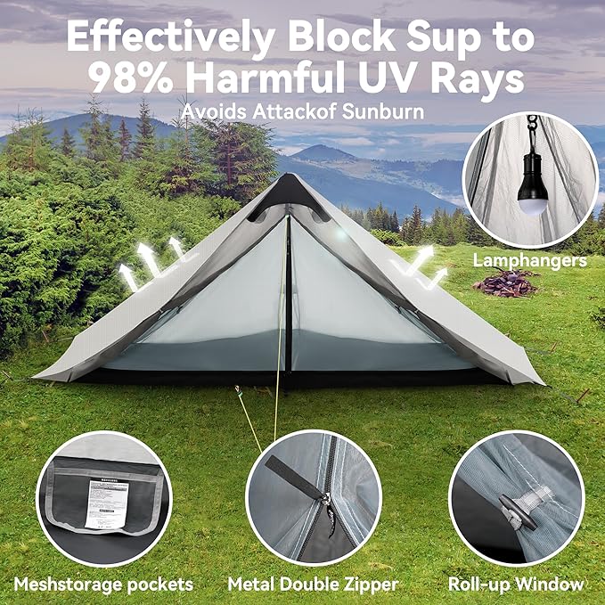 Ultralight Tent 3-Season Backpacking Tent 1 Person/2 Person Camping Tent, Outdoor Lightweight LanShan Camping Tent Shelter, Perfect for Camping, Trekking, Climbing, Hiking