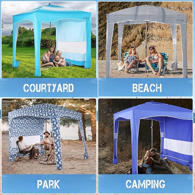 UPWELL Beach Tent Easy Set Up Canopy Sun Shelter Shade with UPF 50+UV Protection Portable Beach Umbrella Outdoor Sunwall with Sand Pockets for Fishing Backyard Camping (Blue)