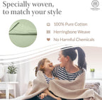 Threadmill Luxury Cotton Blankets Queen Size | All-Season 100% Cotton Blanket for Queen/Full Size Bed | Herringbone Soft Breathable | Sage Green