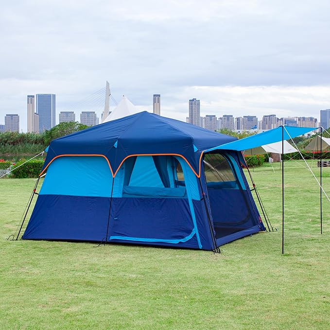 KTT Instant Tent 6 Person(C),Large Family Cabin Tents,Automatic Tent Build Quickly in 60S,2 Rooms,2 Top Windows,3 Doors and 3 Windows with Mesh,Waterproof,Big Tents for Outdoor,Picnic,Camping