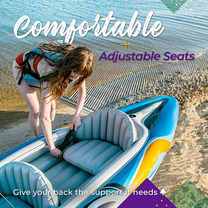 Sunlite Sports 2-Person Inflatable Kayak with Aluminum Oars (136" x 33"), High Output Air Pump and Storage Bag, Double Tandem Kayak for Adults, Two Person Canoe and Kayak, Good for Lakes and Rivers