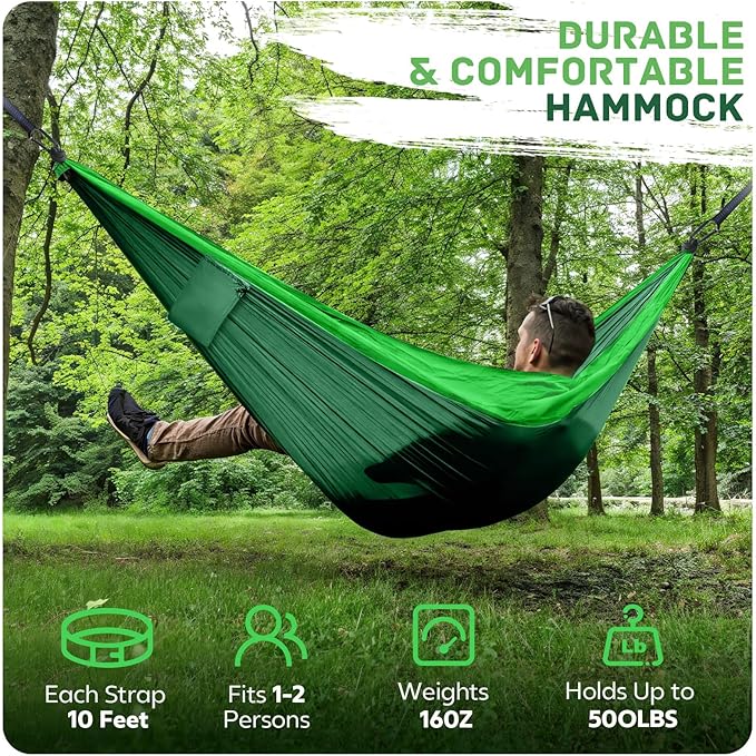 Camping Hammock Lightweight, Portable Hammocks Parachute Hammock with Two Tree Straps, Single or Double Travel Swing Nylon Camp Hammocks, Outdoor Essentials for Beach Backpacking Hiking, Orange