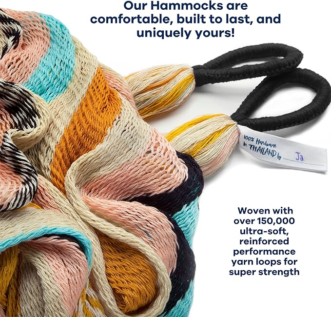 Handwoven Hammock by Yellow Leaf Hammocks - Double Size, Fits 1-2 PPL, 400lb max - Weathersafe, Super Strong, Easy to Hang, Ultra Soft, Artisan Made - Color: Desert Multicolor