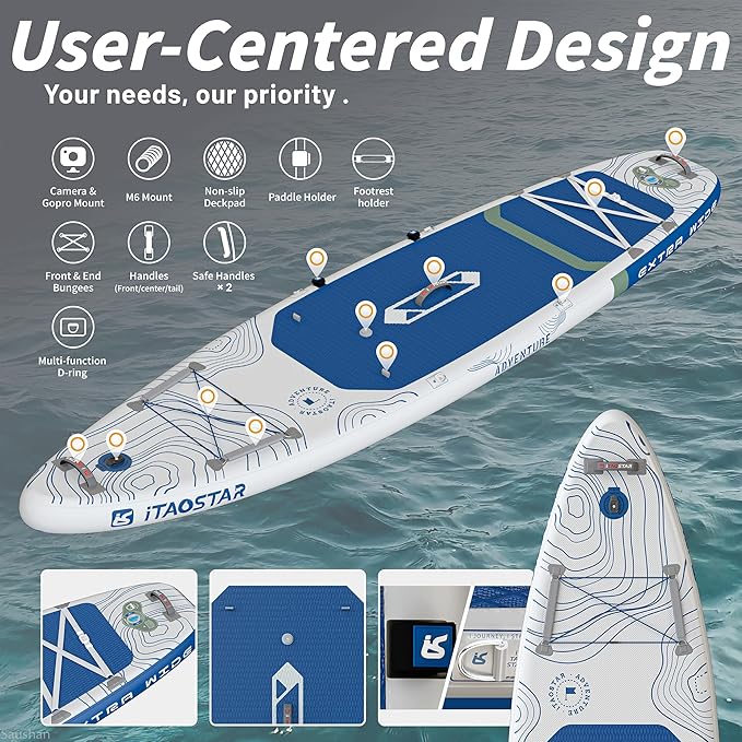 Adventure 12’×35"/39" Extra Wide Paddle Board, One-Stop Premium SUP Board Accessories, Tailored 5 Fins, Stable Inflatable Stand Up Paddle Boards for Youth/Adults of All Skill Levels