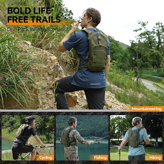 MARCHWAY Tactical Molle Hydration Pack with 2.5L TPU Water Bladder, Compact Yet Spacious Military Backpack for Hiking, Cycling, Backpacking, Hunting, Running