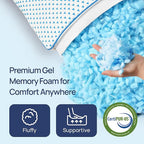 Cooling Shredded Memory Foam Travel & Camping Pillow Large, Adjustable College Dorm Pillow for Home-Like Comfort,Compressible Portable & Medium Firm Neck Support, Ideal Sleeping, Car, Airplane