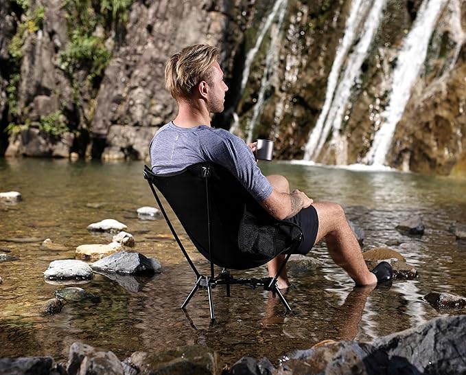 MARCHWAY Lightweight Folding Camping Chair with Spring Lock, Stable Compact Portable for Outdoor Camp, Travel, Beach, Picnic, Festival, Hiking, Backpacking (Lowback Black)