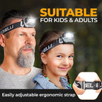 Foxelli LED Headlamp Flashlight for Adults & Kids, Running, Camping, Hiking Head Lamp with White & Red Light, Comfortable Headband, Lightweight & Waterproof, 3 AAA Batteries