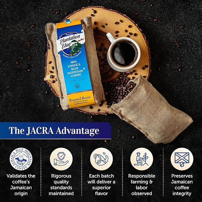 PREMIUM PLANTATION BLUE TRADITION CLASS EXPERIENCE 100% Jamaica Blue Mountain Coffee Medium Roasted Whole Beans (16oz)