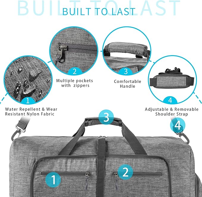 Vomgomfom Travel Duffle Bag for Men,65L 85L 115L Foldable Travel Duffel Bag with Shoes Compartment Overnight Bag for Men Women