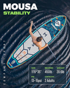 MOUSA 11'6“x35 Extra Wide Inflatable Stand Up Paddle Board, Stable Long SUP for 2 People/Family, Shoulder Strap, 3/5 Handles, 100L Backpack, All-Round Sup Board, Removeable Fin
