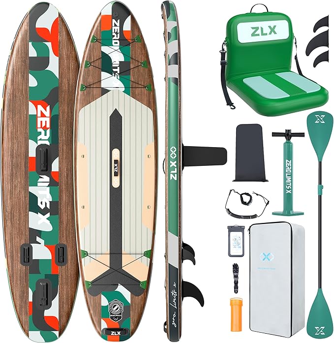 ZLX Inflatable Stand Up Paddle Board, 10'6" SUP Non-Slip Stable Deck Pad, Unique Center Fin, Premium Accessories, Portable Paddleboard for Adults, Beginners, All Skill Levels