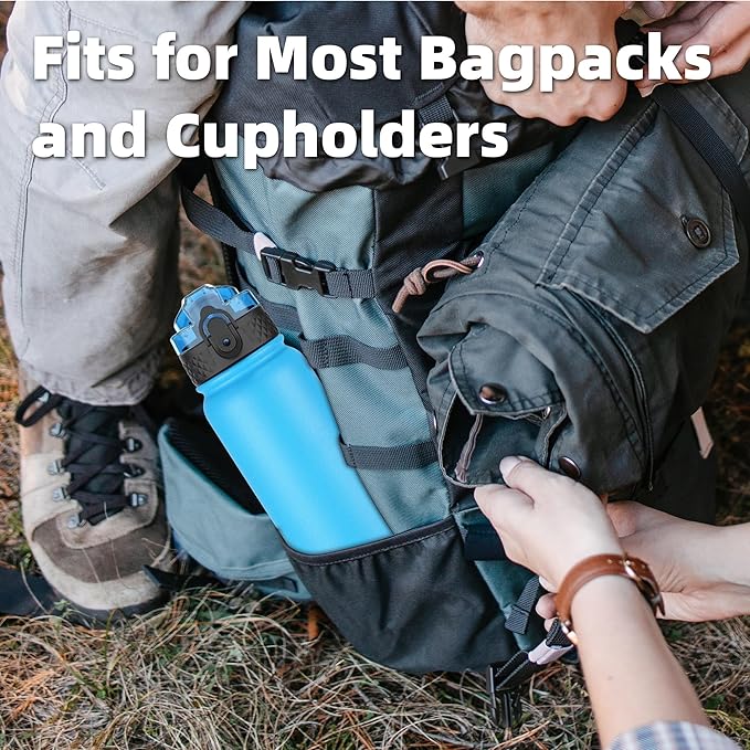 OLDLEY Insulated Water Bottle 20oz Water Bottles with Straw, Stainless Steel Water Bottle with 3 Lids, Double Wall Vacuum Bottles for Adult Kids, Sports Bottles for School Travel,Blue