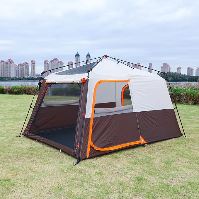 KTT Large Tent 6-12 Person,Family Cabin Tents,Straight Wall,3 Doors and 3 Windows with Mesh,Waterproof,Big Tent for Outdoor,Picnic,Camping,Family,Friends Gathering.
