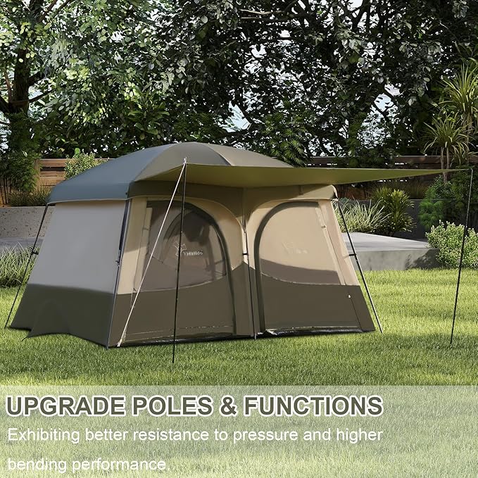 Vidalido Tents，6-8 Person Camping Tent with Extended Vestibule，2 Room Weather Resistant Family Tents，Easy Install Waterproof Outdoor Tent for Backpacking and Camping Hiking