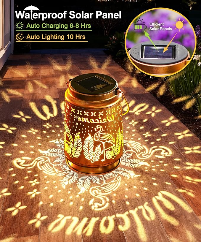 Nacome Flamingo Solar Lantern for Garden Decor: Waterproof Hanging Metal Decoration with LED Lights for Yard Lawn Porch Patio Landscape Pathway – Birthday Gifts for Mom Grandma Women