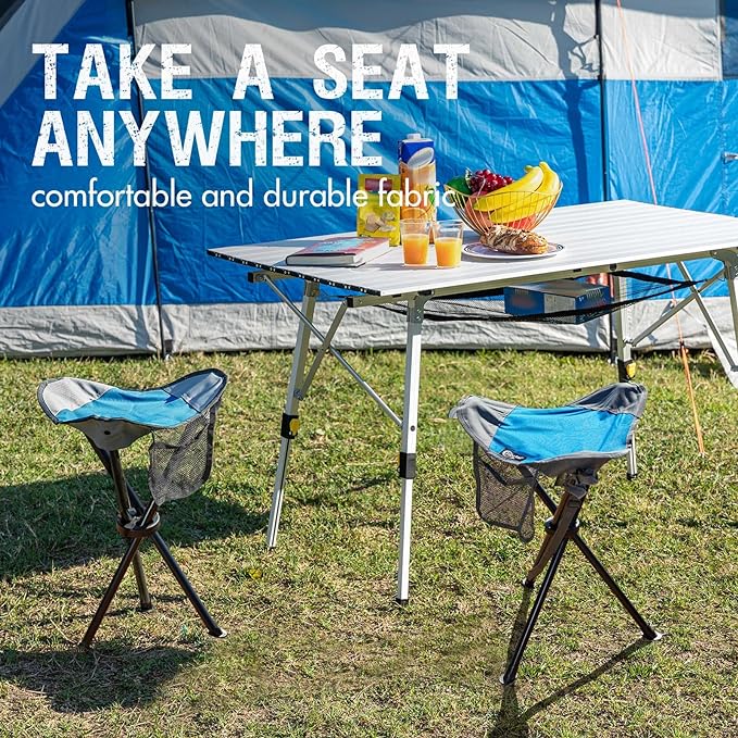 Portal Folding Camping Stool Portable Foldable Tripod Seat for Hiking Hunting Walking Fishing Travel Outdoors with Side Pockets Sturdy Steel Legs Support Up to 225 LBS