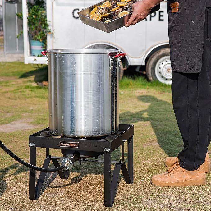 Outdoor Propane Burner Heavy Duty Propane Gas Stoves for Cooking with 10 PSI Regulator and Cast Iron Braided Holes Perfect for Home Brewing, Crawfish Boiler, Turkey Fryer and Seafood Boiler