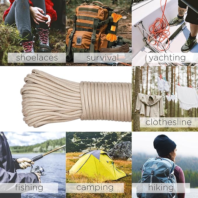 TECEUM 5/32" Paracord Rope 1000 – 1000ft / 200ft / 100ft / 50ft – Tactical Parachute Cord 4mm – 45+ Colors – Nylon String for Survival & Camping Gear – Stripe Cord for Survival – Utility Rope