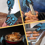BBQ Fireproof Gloves, Grill Cut-Resistant Gloves 1472°F Heat Resistant Gloves, Non-Slip Silicone Oven Gloves, Kitchen Safe Cooking Gloves for Oven Mitts,Barbecue,Cooking, Frying,13.5 Inch-Sky Blue