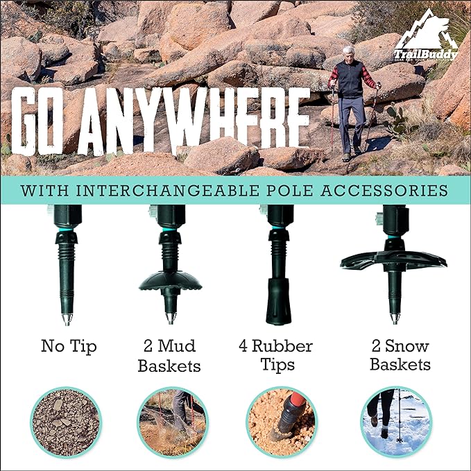 TrailBuddy Trekking Poles – Lightweight 7075 Aluminum Hiking Poles for Women, Men & Seniors – Collapsible Walking Sticks for Travel, Trails & Balance