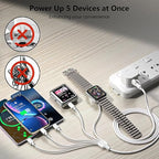 5-in-2 Multi Charging Cable for Apple Watch Charger: USB A/C Input, Lightning/Type C/Micro/Mini B/Wireless Output, for iPhone 15-13, iWatch 1-9, Galaxy S23-22, 4FT- Fast Charge- White