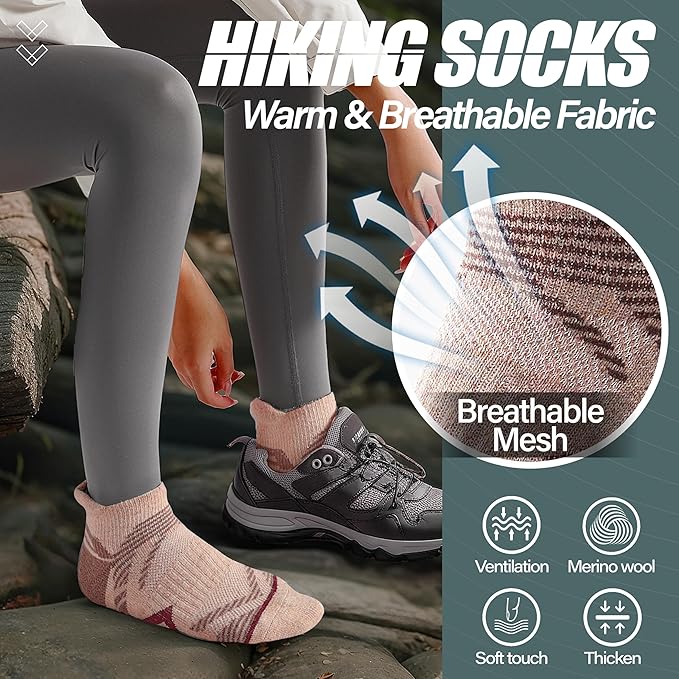 ANTSANG 6 Pairs Merino Wool Ankle Hiking Running Socks Compression Thick Cushion Breathable No Show Socks for Men Women