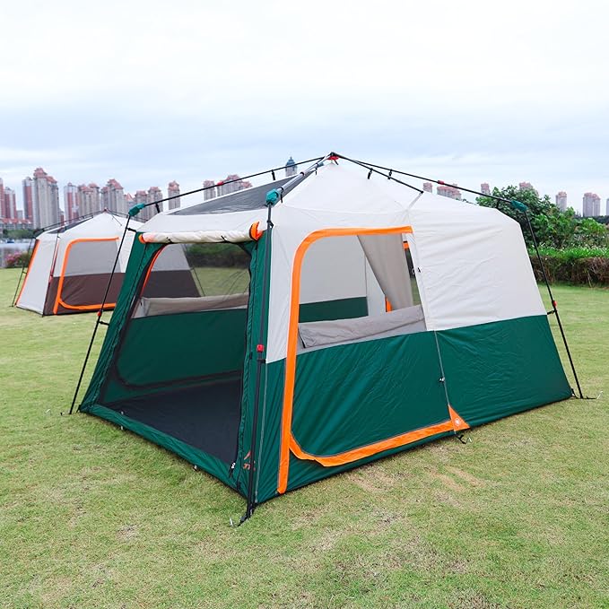 KTT Large Tent 6-12 Person,Family Cabin Tents,Straight Wall,3 Doors and 3 Windows with Mesh,Waterproof,Big Tent for Outdoor,Picnic,Camping,Family,Friends Gathering.