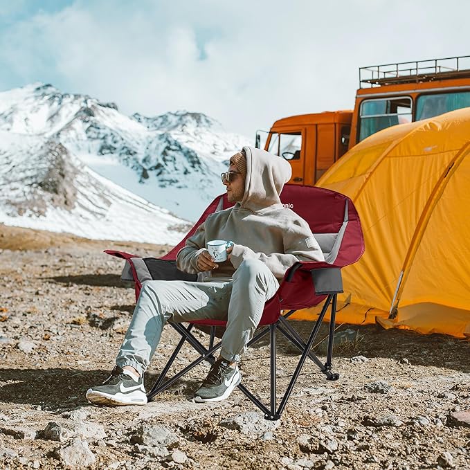 Oversized Camping Chair, Portable Folding Camping Chairs with Side Pocket, Cup Holder and Carry Bag, Heavy Duty Outdoor Camping Chairs for Adults, Fishing, Sports, Trip, up to 400lbs, Style 3