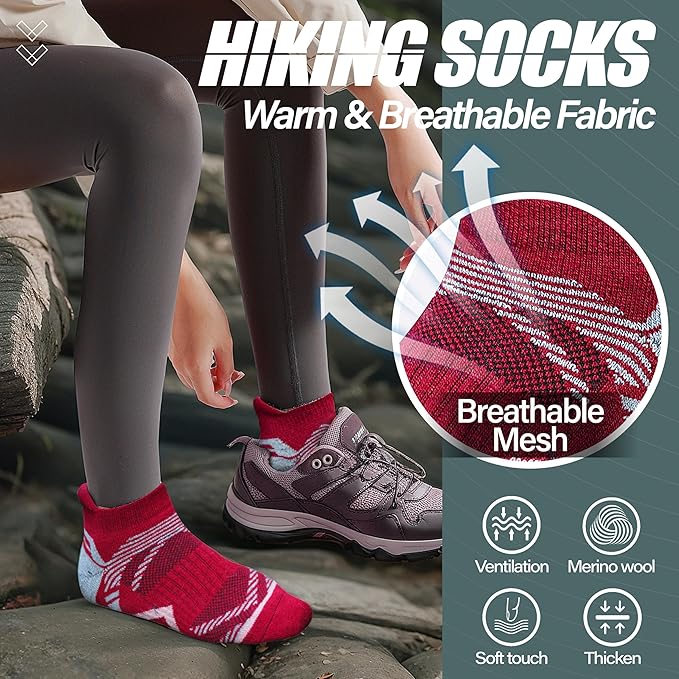 ANTSANG 6 Pairs Merino Wool Ankle Hiking Running Socks Compression Thick Cushion Breathable No Show Socks for Men Women