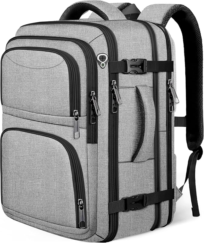 Travel Backpack for Men, Expandable Carry on Backpack, TSA 17.3 inch Laptop Bag Flight Approved, Lightweight Business Luggage Bag, Travel Gifts for Men Women, Grey