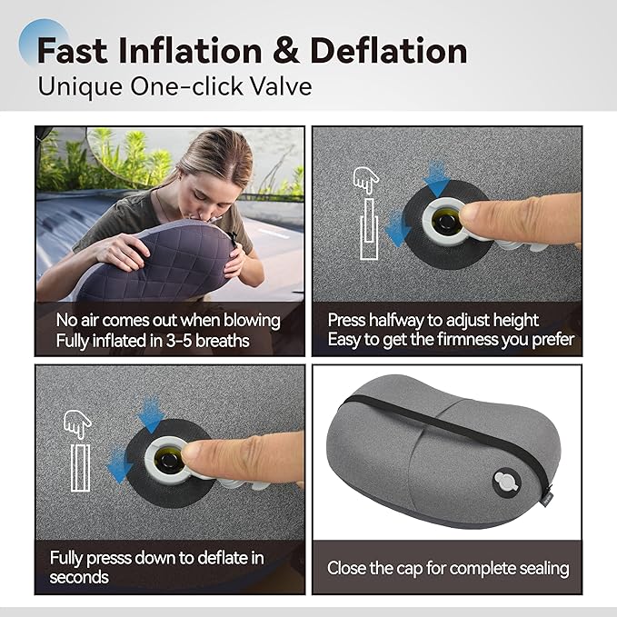MARCHWAY Ultralight Inflatable Camping Pillow with Soft Washable Cover, Compact Compressible Portable Travel Air Pillow for Outdoor Camp, Sport, Hiking, Backpacking Sleep (Grey)