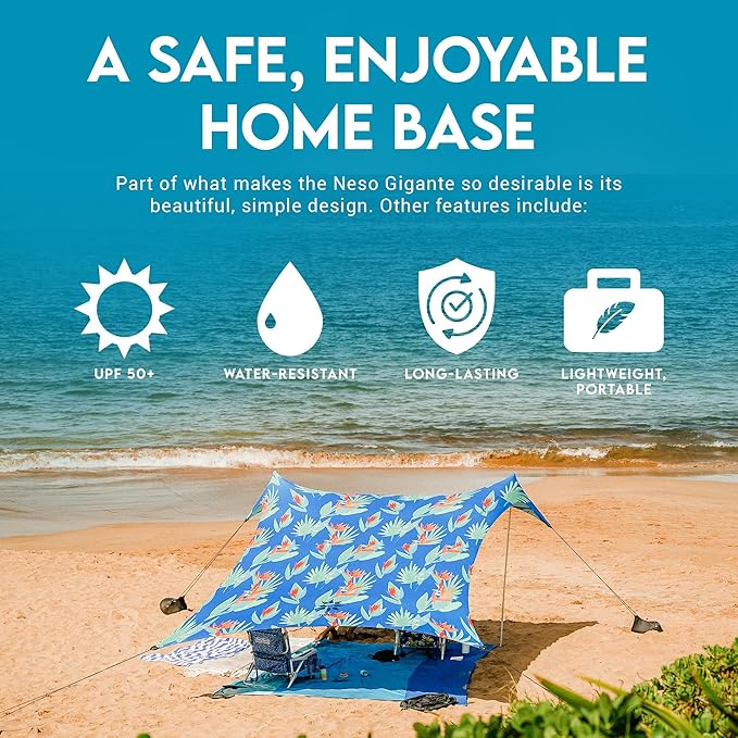 Neso Gigante - Portable Beach Tent - Ideal to Enjoy with Family and Friends - UPF 50+, Water-Resistant, and Lightweight - Tropical Floral, 11' x 11'