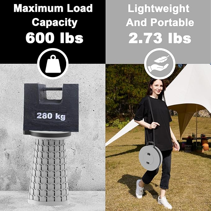 ALEVMOOM Upgraded Portable Collapsible Stool with Cushion, Telescoping Folding Stool for Adults, Lightweight Yet More Sturdy Capacity 600 lbs for Camping Fishing Hiking BBQ